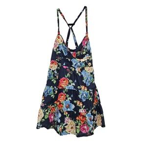Abercrombie Fitch S Floral Mini Dress Blue Tiered Sundress Boho‎ Festival Casual